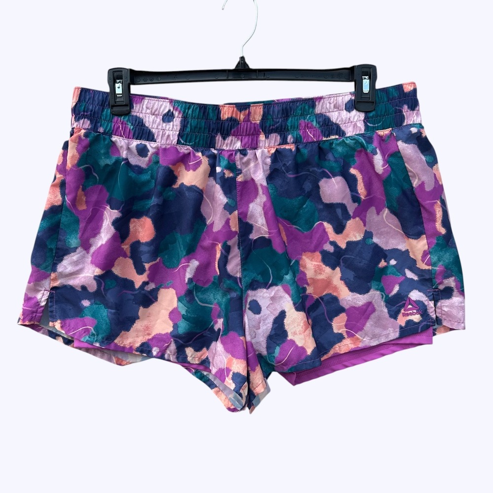 Reebok Women's XXL Floral Athletic Shorts Purple Teal Pink Running Workout